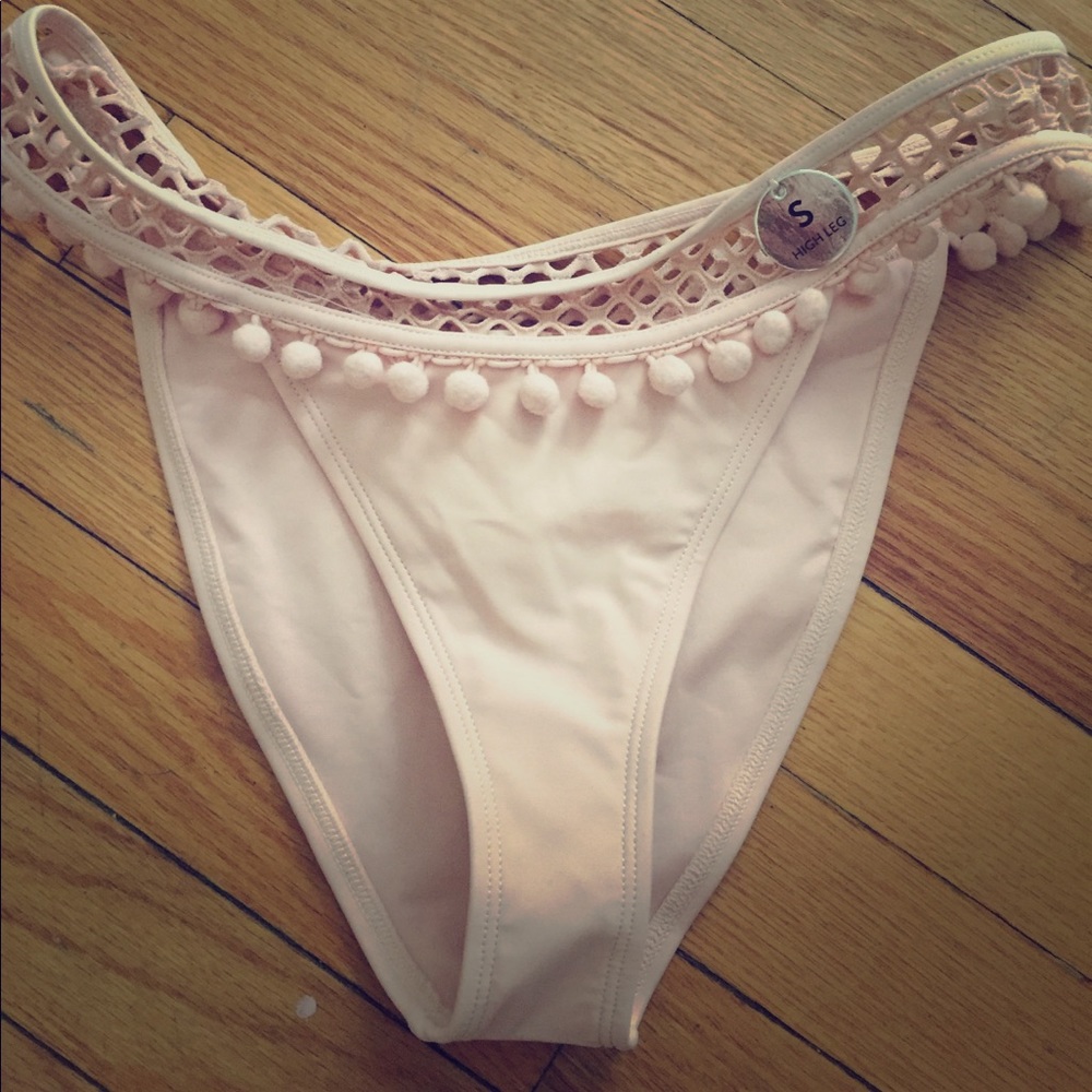 High Waisted Pink Pom Pom Bikini Bottoms